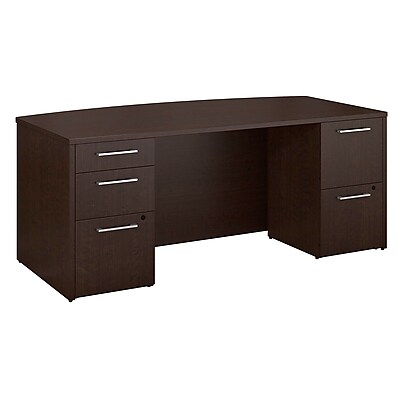 Bush Business Furniture Emerge 72 W x 36 D Bow Front Desk with 2 and 3 Drawer Pedestals Mocha Cherry 300S101MR