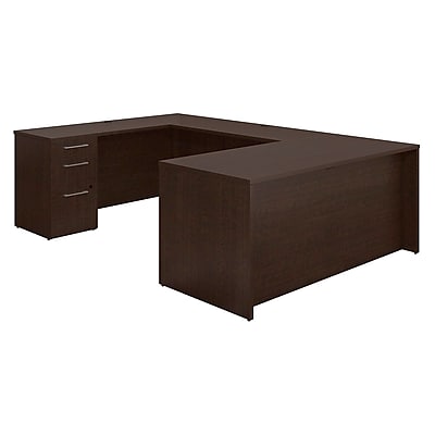 Bush Business Furniture Emerge 66 W x 30 D U Shaped Desk with 2 and 3 Drawer Pedestals Installed Mocha Cherry 300S099MRFA