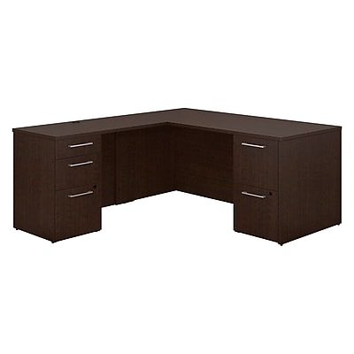 Bush Business Furniture Emerge 66 W x 30 D L Shaped Desk with 2 and 3 Drawer Pedestals Mocha Cherry 300S098MR