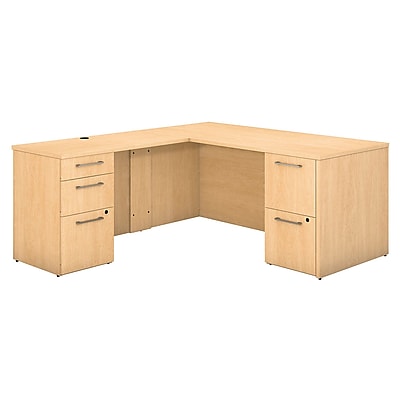 Bush Business Furniture Emerge 66 W x 30 D L Shaped Desk with 2 and 3 Drawer Pedestals Natural Maple 300S098AC