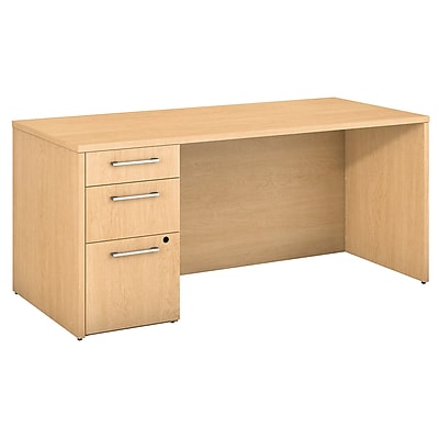 Bush Business Furniture Emerge 66 W x 30 D Desk with 3 Drawer Pedestal Natural Maple 300S097AC