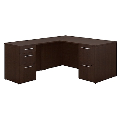 Bush Business Furniture Emerge 60 W x 30 D L Shaped Desk with 2 and 3 Drawer Pedestals Mocha Cherry 300S096MR