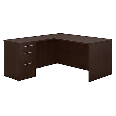 Bush Business Furniture Emerge 60 W x 30 D L Shaped Desk With 3 Drawer Pedestal Mocha Cherry 300S095MR