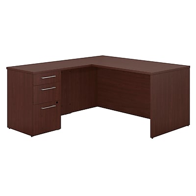 Bush Business Furniture Emerge 60 W x 30 D L Shaped Desk With 3 Drawer Pedestal Harvest Cherry 300S095CS