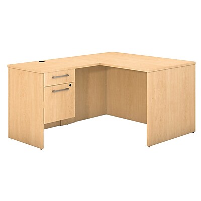 Bush Business Furniture Emerge 48 W x 30 D L Shaped Desk with 3 4 Pedestal Natural Maple 300S093AC