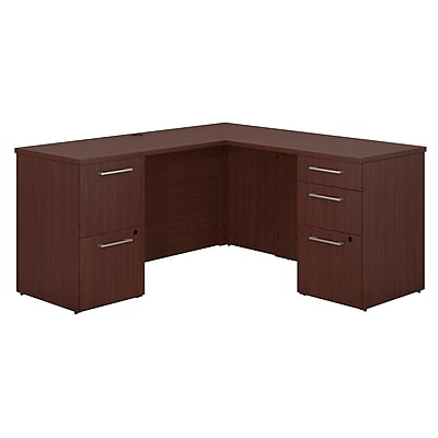 Bush Business Furniture Emerge 60 W x 22 D L Shaped Desk with 2 and 3 Drawer Pedestals Harvest Cherry 300S038CS