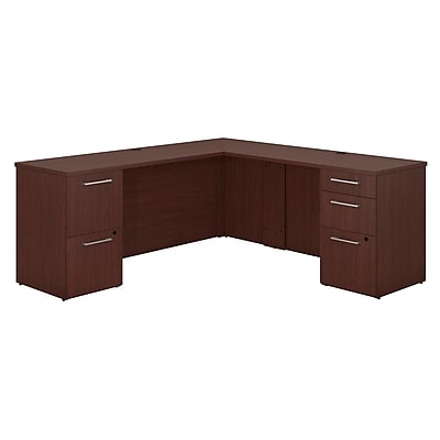 Bush Business Furniture Emerge 72 W x 22 D L Shaped Desk with 2 and 3 Drawer Pedestals Harvest Cherry 300S036CS