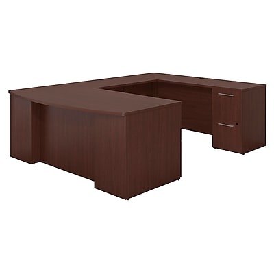 Bush Business Furniture Emerge 72 W x 36 D Bow Front U Shaped Desk with Pedestals Harvest Cherry 300S028CS