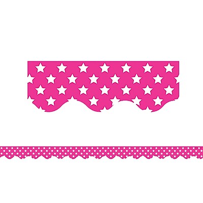Teacher Created Resource 35 x 2.25 Pink with White Stars Scalloped Border Trim TCR5091