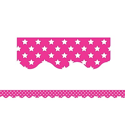 Teacher Created Resource 35 x 2.25 Pink with White Stars Scalloped Border Trim TCR5091