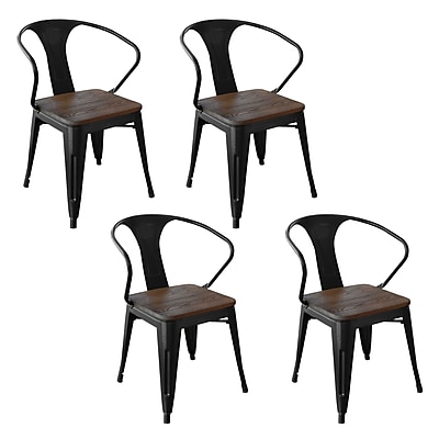 AmeriHome Loft Metal Wood Dining Chair Black Set of 4 300362
