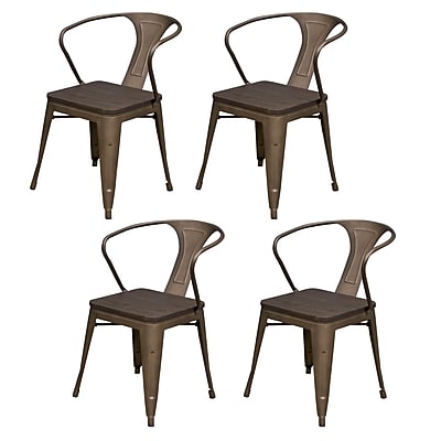 AmeriHome Loft Metal Wood Dining Chair Gunmetal Silver Set of 4 300363