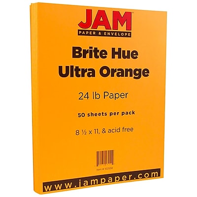 JAM Paper 8 1 2 x 11 Paper Ultra Orange 24lb Brite Hue 50 Pack 102558A