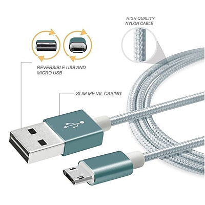 BasAcc Premium Aluminum Nylon Reversible Micro USB Cable 3 Data Sync Charging Cable For Android Smartphone Tablet Tab 2196800