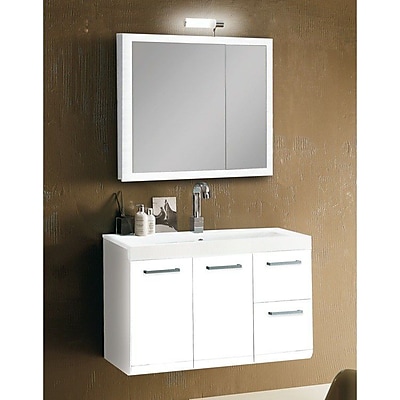 Iotti by Nameeks Linear 38'' Single Wall Mounted Bathroom Vanity Set with Mirror; Glossy White