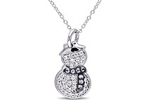 Allegro STP000395, Created White Sapphire & Blue Topaz Snowman Pendant w/Chain in Sterling Silver w/Black Rhodium, 18'