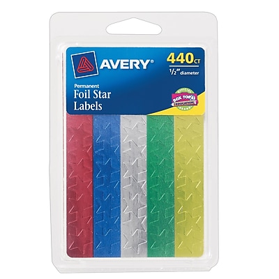 Avery 6007 Self Adhesive 1 2 Foil Star Labels Assorted 440 Pack