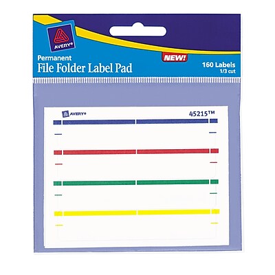 Avery Permanent File Folder Label Pads Assorted Colors 160 Pack