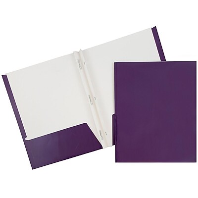 JAM Paper 2 Pocket Laminated Glossy School Folders with Tang Fastener Clips Purple Sold Individually 385GCPU