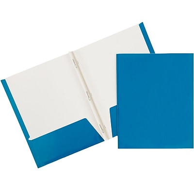 JAM Paper 2 Pocket Laminated Glossy School Folders with Tang Fastener Clips Blue Sold Individually 385GCBU
