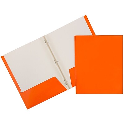 JAM Paper 2 Pocket Laminated Glossy School Folders with Tang Fastener Clips Orange Sold Individually 385GCOR