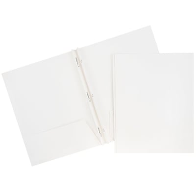 JAM Paper 2 Pocket Laminated Glossy School Folders with Tang Fastener Clips White Sold Individually 385GCWH
