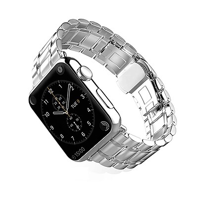 iPM Luxury Stainless Steel Link Band with Butterfly Closure for Apple Watch 42mm Silver WA1242SI