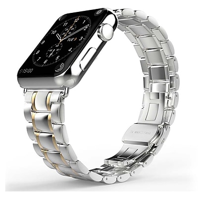 iPM Luxury Stainless Steel Link Band with Butterfly Closure for Apple Watch 42mm Silver Gold WA1242SIGO