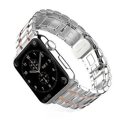 iPM Luxury Stainless Steel Link Band with Butterfly Closure for Apple Watch 42mm Silver Rose Gold WA1242SIRG
