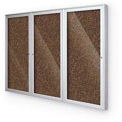 Best Rite 3 Door Enclosed Bulletin Board 8 x 4 Tan Recycled Rubber Tak Panel Aluminum Frame 94PSH I 95