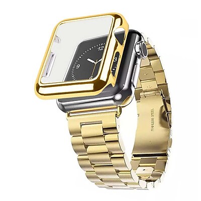 iPM Stainless Steel Watch Band with Plated Slim Case for Apple Watch 38mm Gold APWPLTD38GO
