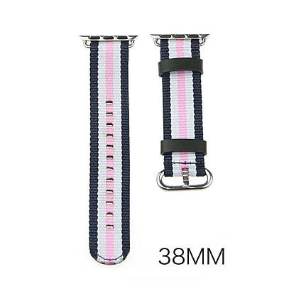 iPM Leather Nylon Band with Buckle for Apple Watch 38mm Blue Pink Stripe White LN38BLWPIST