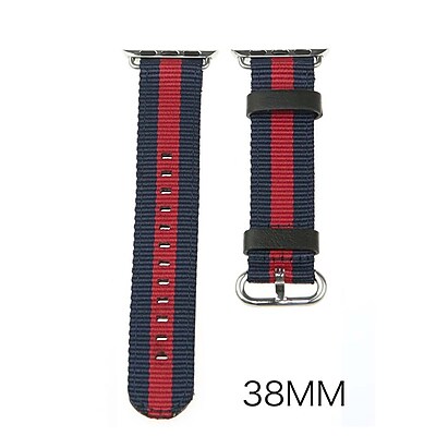 iPM Leather Nylon Band with Buckle for Apple Watch 38mm Blue Red Stripe LN38BLWRST