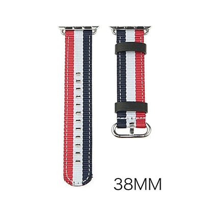 iPM Leather Nylon Band with Buckle for Apple Watch 38mm Red White Stripe Blue LN38RBLWST
