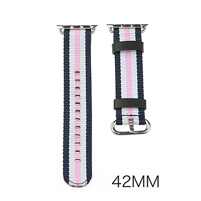 iPM Leather Nylon Band with Buckle for Apple Watch 42mm Blue Pink Stripe White LN42BLWPIST