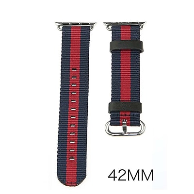 iPM Leather Nylon Band with Buckle for Apple Watch 42mm Blue Red Stripe LN42BLWRST