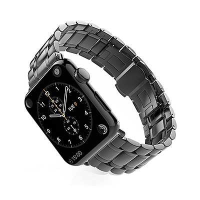 iPM Luxury Stainless Steel Link Band with Butterfly Closure for Apple Watch 42mm Black WA1242BK