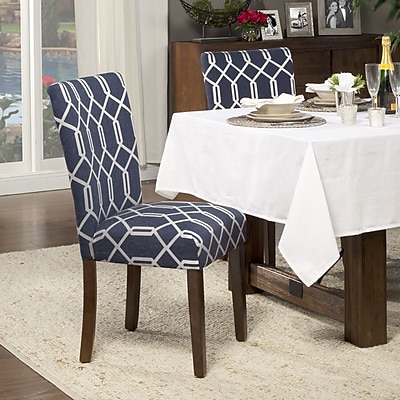 Laurel Foundry Modern Farmhouse Anner Parsons Chair Set of 2 ; Fabric Navy Blue Cream Lattice