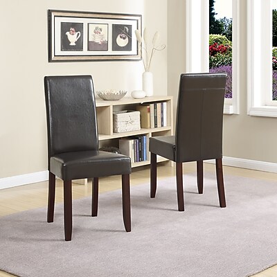 Simpli Home Acadian Set of 2 Faux Leather Parsons Chair Brown