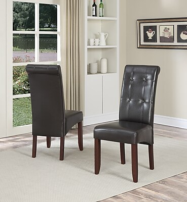 Simpli Home Cosmopolitan Tufted Faux Leather Deluxe Parsons Chair Brown 2 Set