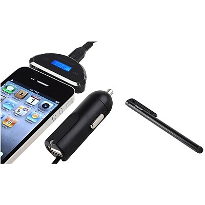Insten 3.5mm Car FM Transmitter with Charger FREE Stylus Pen Universal for iPhone 6S 6 Plus iPod iPad Android Phone
