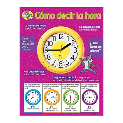 Trend Enterprises Como decir la hora Telling Time Spanish Learning Chart