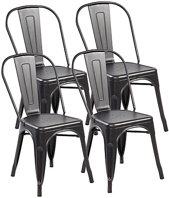 United Chair Industries LLC Metal Stackable Side Chair Set of 4 ; Antique Black Brushing