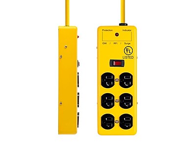 6 Outlet Power Box 540 Joules Metal w 6ft Cord Yellow