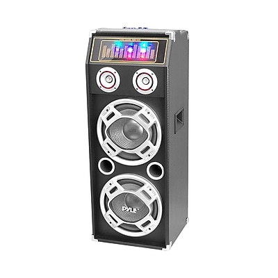 Pyle PSUFM1035A Two Way Bluetooth Speaker System with Flashing DJ Lights Black