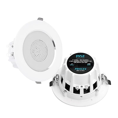 Pyle PDICLE4 4 Ceiling Wall Speaker with Built in LED Light White