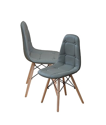 Madison Home USA Modern Tufted Wood Legs Side Chair Set of 2 ; Gray