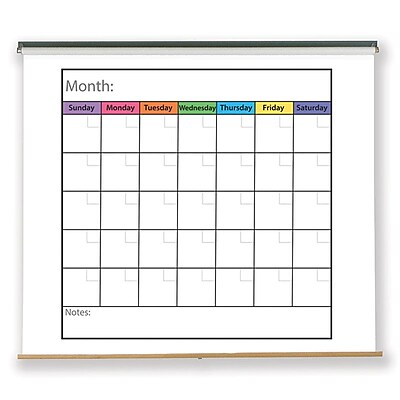 Flipside Products Pull Down Monthly Calendar Whiteboard 48 x 63