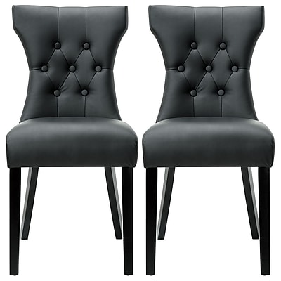Belleze Elegant Tufted Design Faux Leather Upholstered Parsons Chair Set of 2 ; Black