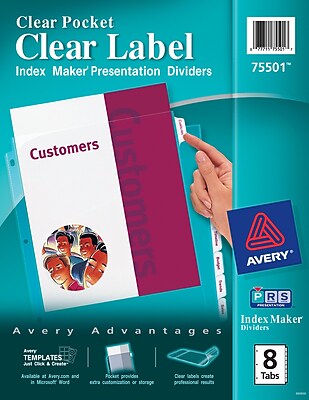 Avery® Index Maker® Clear Pocket Clear Label Tab Dividers, 8-Tab, Clear ...